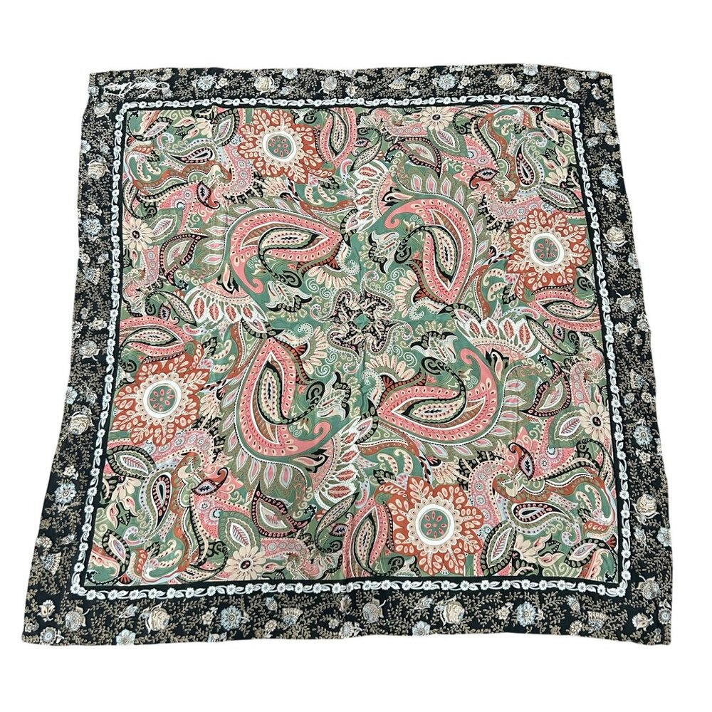 Linda Dano Silk Paisley Floral Scarf Multicolor Lightweight Wrap Shawl Boho NWB